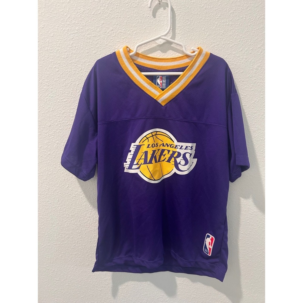 NBA Los Angeles Lakers Youth Purple Mesh Jersey Shirt Size 10 V-Neck Logo